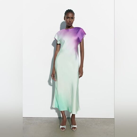 ZARA TIE DYE SATIN DRESS  - Picture 5 of 14